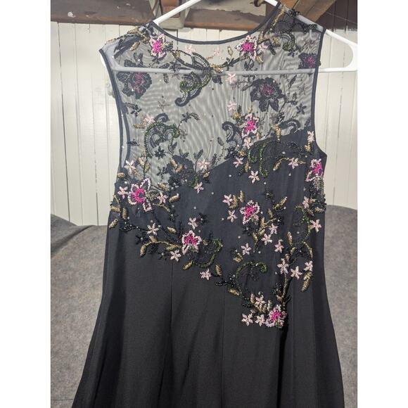 Stephen Yearick Black Formal Floral Beaded Top Evening Y2K Silk Dress Size 12 - Picture 7 of 12